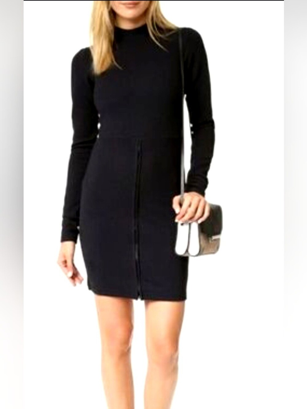 Cheap Monday Waffle Textured LS Mockneck Dress W/Zipper Bottom Front - Black M